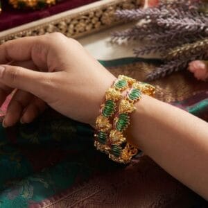 antique-enamel-lotus-gold-finish-kada-bangles